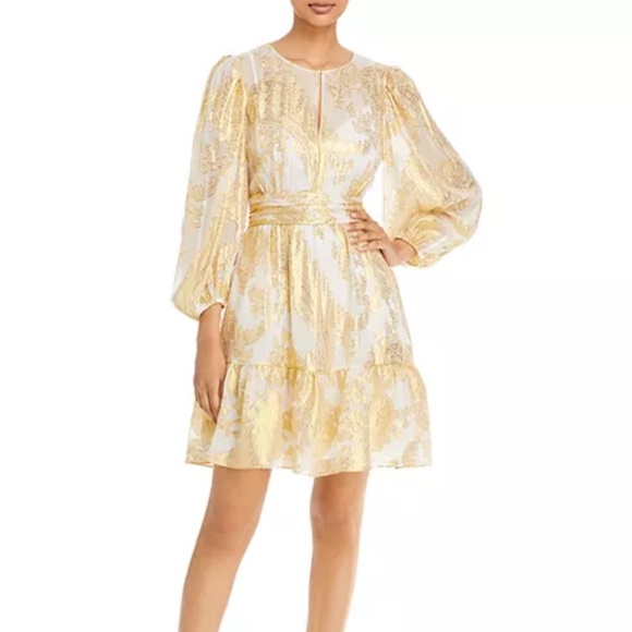 Kobi Halperin Leah Gold Silk Long Sleeve Dress - Picture 1 of 7